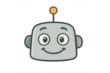 Obraz premium Friendly robot head icon showing a smiling face and happy expression, artificial intelligence concept, transparent background