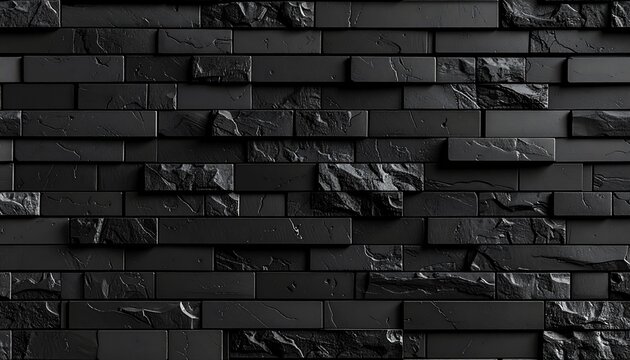 High resolution black brick wall texture with dark stone pattern and rough surface. Suitable for background, wallpaper, architectural design, interior concept, urban style, grunge theme, and minimalis