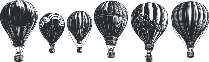 Obraz premium Collection of various hot air balloons in different styles and designs for travel and adventure..