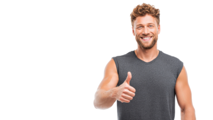 Happy healthy sport man giving thumbs up gesture of approval. positive and handsome male isolated on background