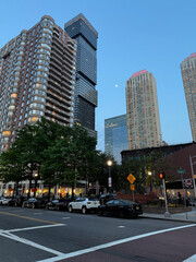 Fototapeta premium Modern Skyscrapers at Dusk | Jersey City Skyline with Moon