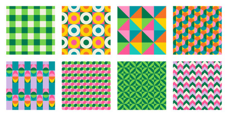 Set of Essential geometric printable seamless pattern with abstract Minimal elegant line form stroke shapes in vibrant colors. Modern simple background in minimalist mid century style vector wall art