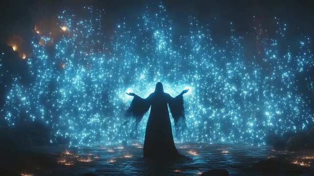 Mystical Wizard Conjuring Magic in a Fantasy Realm.