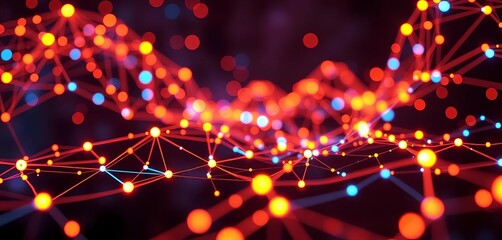 Abstract network nodes glowing, data streams flowing,  smart,   visualization