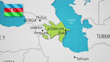 Azerbaijan on the World Map with the country's national flag flying.