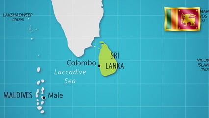Sri Lanka on the World Map with the country's national flag flying.