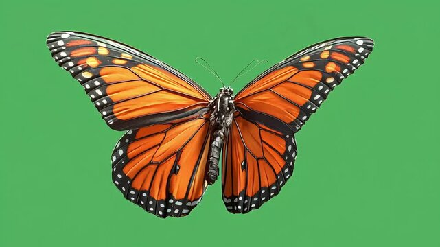 An isolated monarch butterfly with orange wings on a yellow flower and against a black background captures the beauty of this summer insect