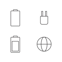 Set of Four Electrical Line Icons Battery Plug Globe