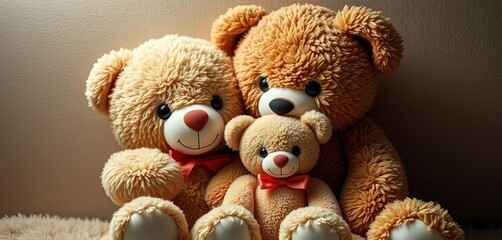 Adorable plush teddy bear family, nestled together,  love,  nursery