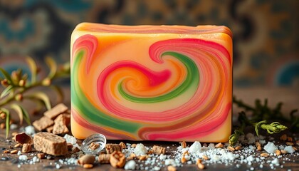 Artisanal glycerine soap, swirls of color, natural ingredients,   photography,  natural soap