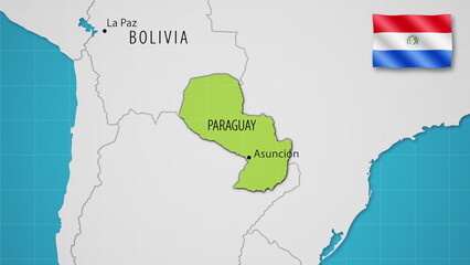 Paraguay on the World Map with the country's national flag flying.