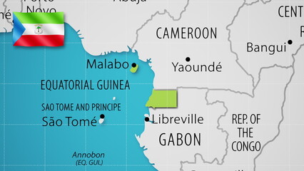 Equatorial Guinea on the World Map with the country's national flag flying.