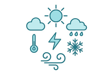 Obraz premium Modern weather forecast symbols and climate conditions icons for digital interfaces and mobile applications