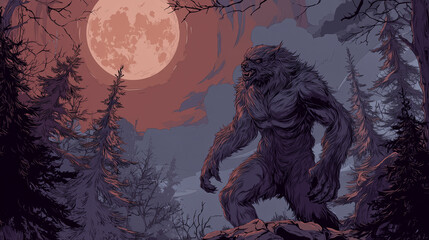 Fototapeta premium Werewolf transformation under the moon , Hallowen verwolf, vector style