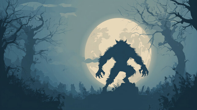 Werewolf transformation under the moon , Hallowen verwolf, vector style