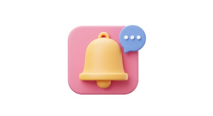 Fototapeta premium Notification Bell Icon with Pink Square and Blue Speech Bubble