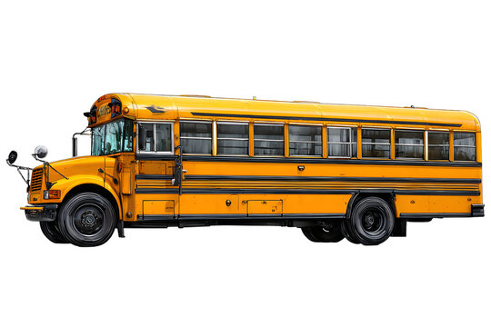 Classic yellow school bus side view, American education transport isolated on transparent background for travel and educational design

 - Powered by Adobe