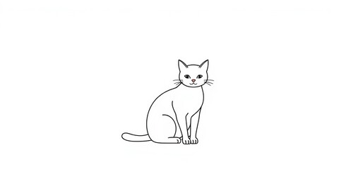 Fototapeta premium Simple line drawing of a seated cat, minimalist style, digital art, clipart