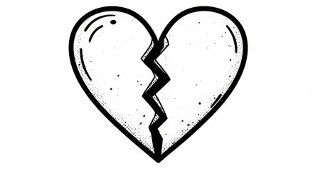 Detailed monochrome illustration of a broken heart depicting pain and sorrow
