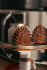 Gourmet Chocolate Pine Cone Desserts in Warm Cafe Light