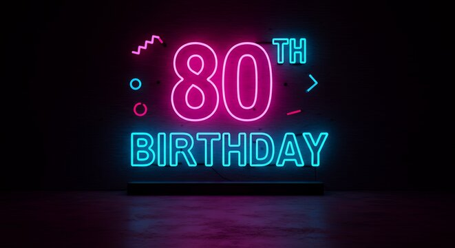 Neon sign celebrating eightieth birthday event with colorful illumination