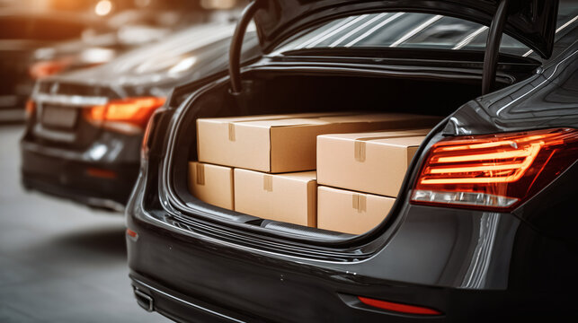 Seamless delivery solutions secure packages loaded into sleek car trunk ready for efficient distribution and customer satisfaction