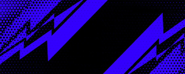 sports background, banner design in blue and black with pointed shapes and empty space