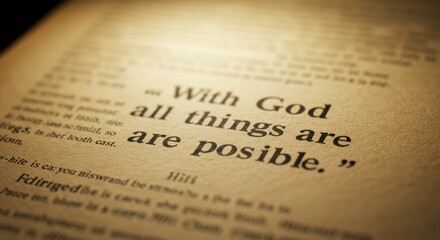Inspirational message with God all things are possible on book paper page