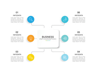 Business infographic design template with 6 options, steps or processes.