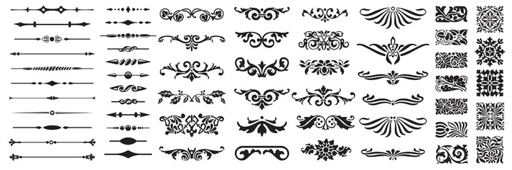 Set or collection of vector filigree flourishes for design. Decorative elements collection.
