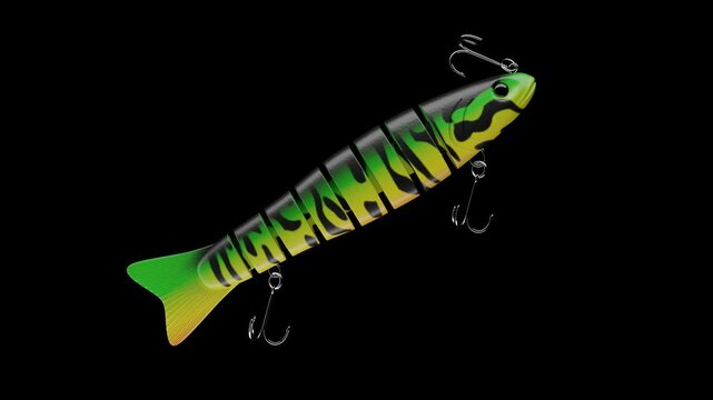 Fishing bait fish spinning on transparent background 3D Rendering Animation