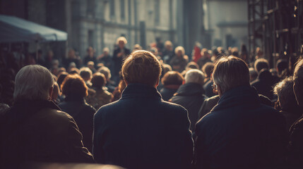 Fototapeta premium Citizens attending an outdoor political debate ,Democracy people, photo style