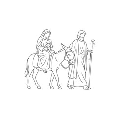 Fototapeta premium Mary and Joseph riding donkey while carrying baby in a biblical scene 