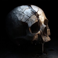 Cracked Weathered Human Skull in Hyper Realistic Style