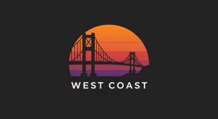 Scenic West Coast Bridge Silhouette Against a Sunset Background Artwork