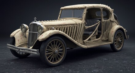 Surreal Skeleton Car: A Bone-Chilling Automotive Fantasy on a Dark Textured Backdrop