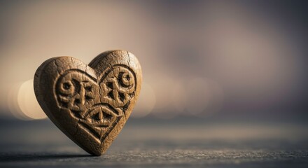 Wooden heart with intricate carvings symbolizing love and craftsmanship displayed