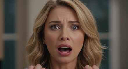 Young woman with a terrified expression showcasing extreme fear and shock
