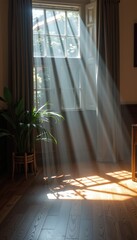 Sunlit Room with Rays of Light Cozy Home Photography Bright Natural Lighting Interior View Serenity