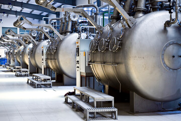 Industrial Dyeing Vats in Textile Factory: Large Steel Pressure Vessels, Manufacturing Machinery