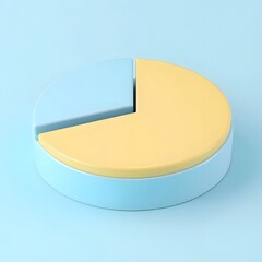 A simple 3D pie chart split between yellow and blue on a light blue background provides data visualization.