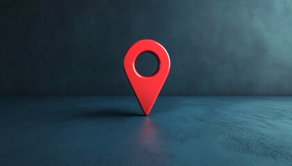 A single red map pin icon stands on a dark blue textured surface, possibly representing a location or point of interest.