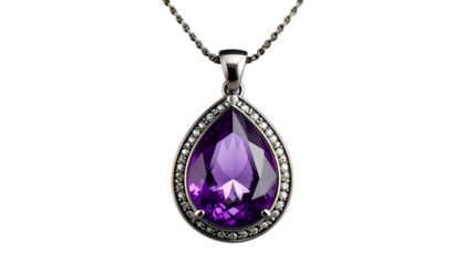 Elegant silver pendant with a teardrop-shaped purple gemstone