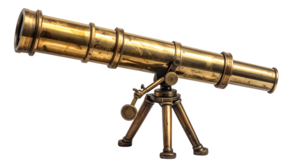 Antique brass telescope with tripod, used for astronomical observation