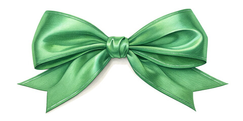 Green Satin Ribbon Bow Isolated on Transparent Background
Realistic Shiny Green Silk Ribbon Bow with Stitched Edges