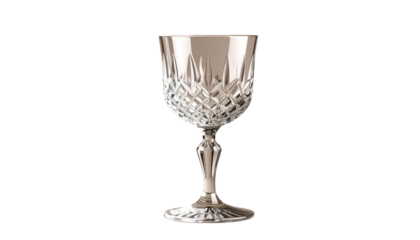 Elegant crystal wine glass with intricate cut glass design, isolated
