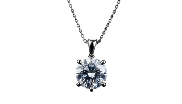 Sparkling diamond pendant necklace with chain on a black background