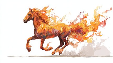 Fiery Horse Illustration on White Background