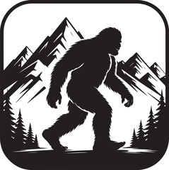 Fototapeta premium Bigfoot Silhouette Walking in Forest Cryptid Vector Illustration.