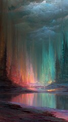 Ethereal Landscape with Vibrant Echoing Lights